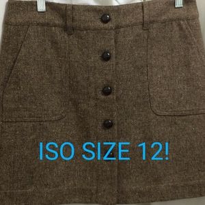 Looking for Size 12 or 12P. LOFT Brown Tweed Button Skirt.
